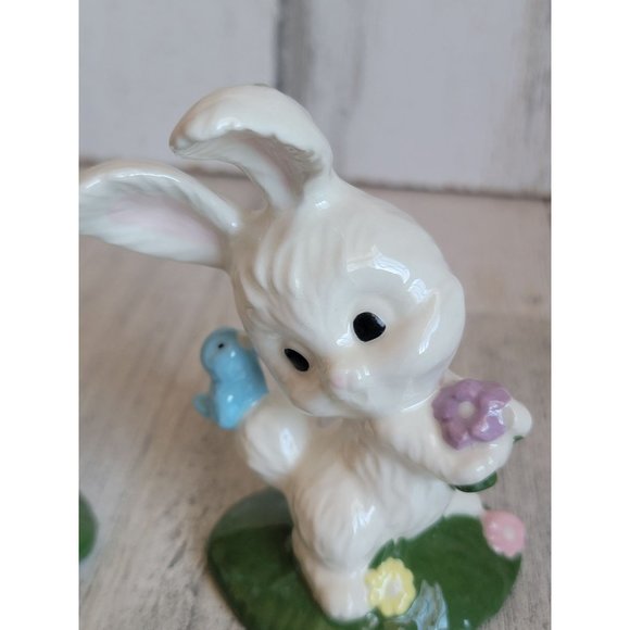 Ceramic Easter Bunny mini rabbit couple bird flower set - Picture 6 of 10